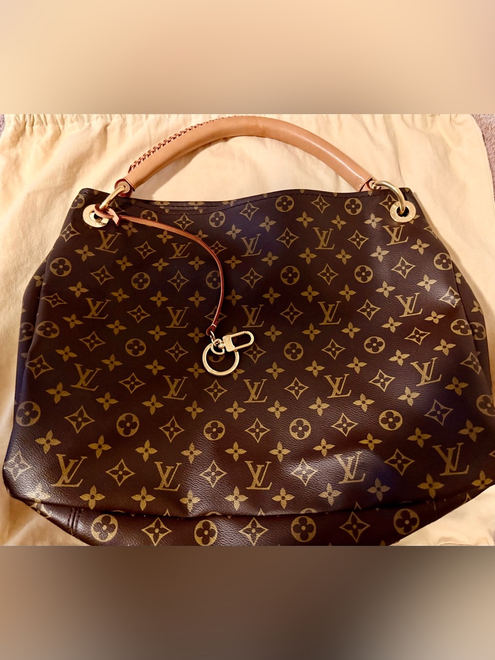 Louis Vuitton Monogram Canvas Shoulder Bag in Brown and Light Tan